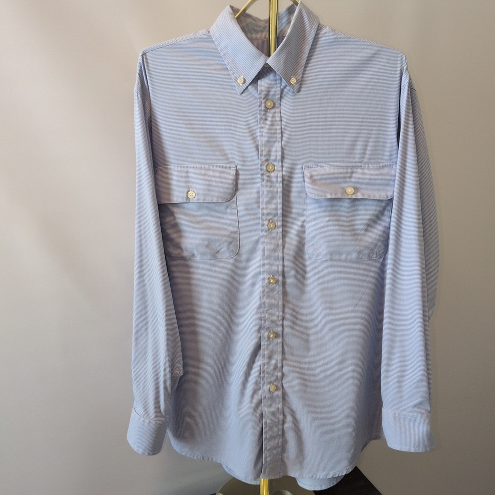 Orvis Button Down Shirt Mens L Blue Micro Check Technical Fishing Vented 2LT1